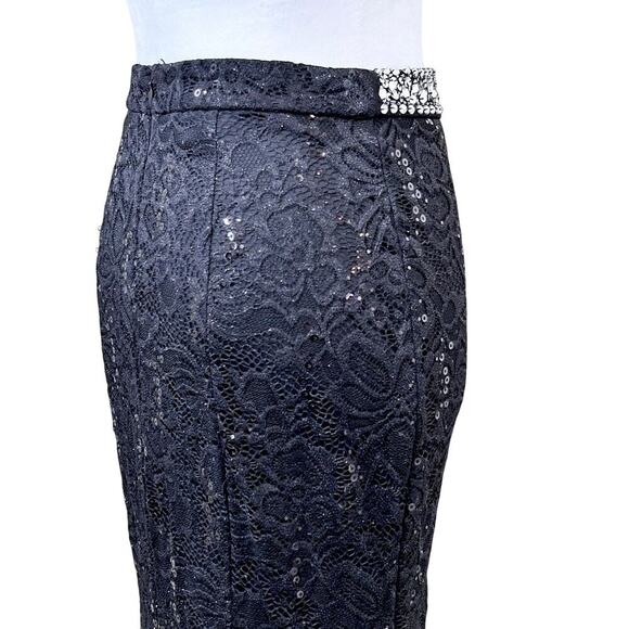 Vtg 90s Bling Goth Dark Fairy Black Sexy Sequin Mermaid Maxi Skirt Stretch 6 - Picture 6 of 9